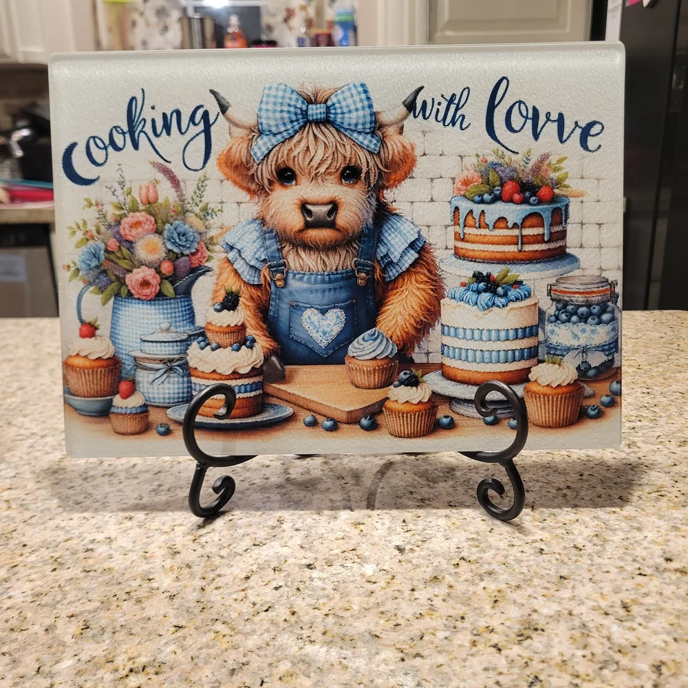 Cooking With Love Decorative Kitchen Glass Cutting Board